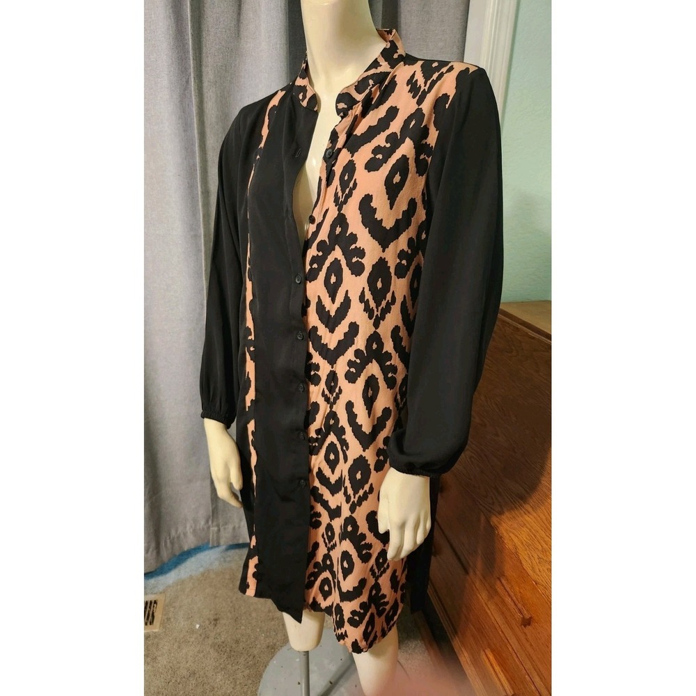 Fit Elegance FEME cheatah Print Accent Black Shirt Dress Size 42 MEDIUM